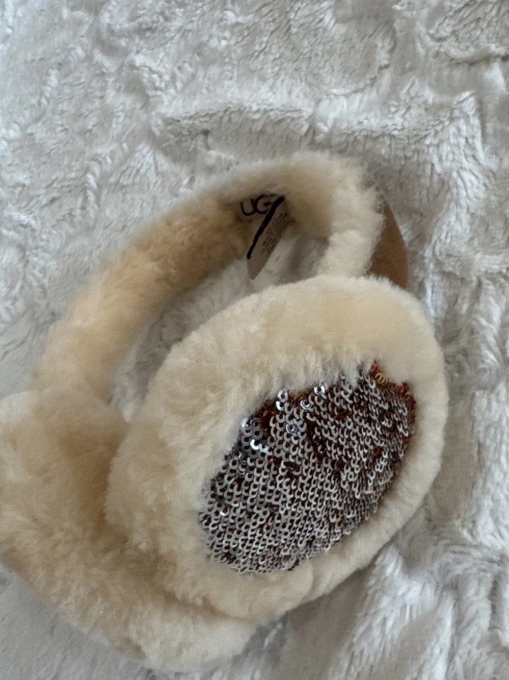 UGG Cream Sequin Shearling Ear Warmers